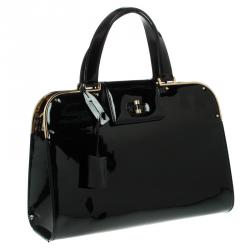 Pre Owned حقيبة سان لوران باريس أبتاون جلد أسود لامع كبيرة