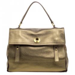 Pre Owned Saint Laurent Paris Gold Leather Large Muse Two Satchel