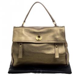 Pre Owned Saint Laurent Paris Gold Leather Large Muse Two Satchel