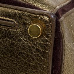 Pre Owned Saint Laurent Paris Gold Leather Large Muse Two Satchel