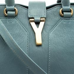 Pre Owned Saint Laurent Paris Light Blue Leather Small Cabas Chyc Satchel