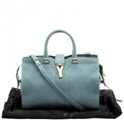 Pre Owned Saint Laurent Paris Light Blue Leather Small Cabas Chyc Satchel