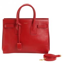 مملوكة مسبقًا حقيبة يد سان لوران باريس ساك دو جور جلد حمراء
