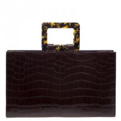 Pre Owned حقيبة سان لوران باريس فينتدج جلد نقشة الثعبان بني بيد علوية