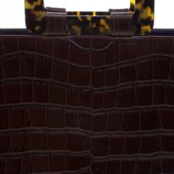 Pre Owned حقيبة سان لوران باريس فينتدج جلد نقشة الثعبان بني بيد علوية