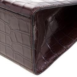 Pre Owned حقيبة سان لوران باريس فينتدج جلد نقشة الثعبان بني بيد علوية