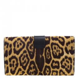 مملوكة مسبقًا Saint Laurent Paris Brown/Black Leopard Print Calf Hair Large Chyc Clutch