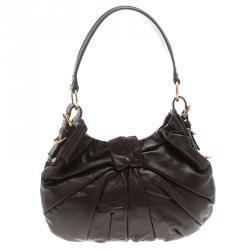 Saint Laurent Paris Dark Brown Pleated Leather Hobo