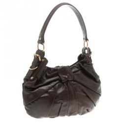 Saint Laurent Paris Dark Brown Pleated Leather Hobo