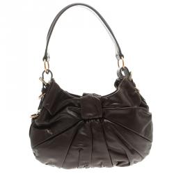 Saint Laurent Paris Dark Brown Pleated Leather Hobo