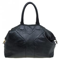 Saint Laurent Paris Black Glazed Leather Medium Easy Y Bag