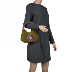 Pre Owned Saint Laurent Paris Green Suede Small Mombasa Hobo