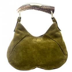 Pre Owned Saint Laurent Paris Green Suede Small Mombasa Hobo