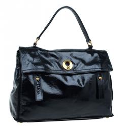 Pre Owned Saint Laurent Paris Black Patent Large Muse Two Tote