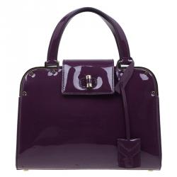 Pre Owned Saint Laurent Paris Purple Patent Leather Uptown Small Tote