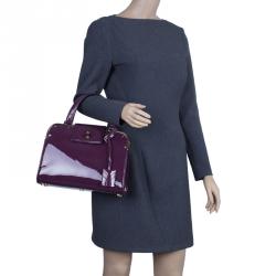 Pre Owned Saint Laurent Paris Purple Patent Leather Uptown Small Tote