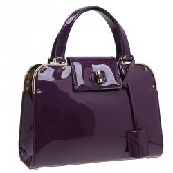 Pre Owned Saint Laurent Paris Purple Patent Leather Uptown Small Tote