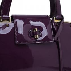 Pre Owned Saint Laurent Paris Purple Patent Leather Uptown Small Tote