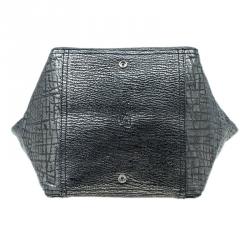 Pre Owned Saint Laurent Paris Metallic Grey Leather Croc Embossed Large Downtown Tote