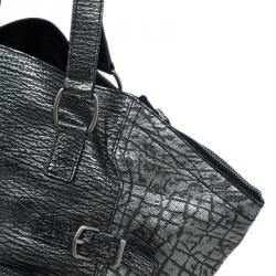 Pre Owned Saint Laurent Paris Metallic Grey Leather Croc Embossed Large Downtown Tote