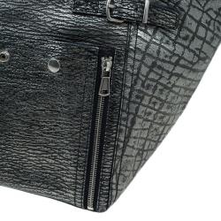 Pre Owned Saint Laurent Paris Metallic Grey Leather Croc Embossed Large Downtown Tote