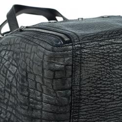 Pre Owned Saint Laurent Paris Metallic Grey Leather Croc Embossed Large Downtown Tote