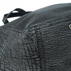 Pre Owned Saint Laurent Paris Metallic Grey Leather Croc Embossed Large Downtown Tote