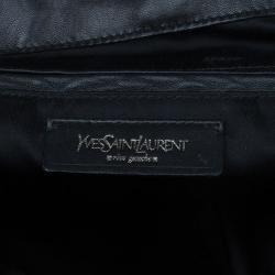 Pre Owned Saint Laurent Paris Metallic Grey Leather Croc Embossed Large Downtown Tote