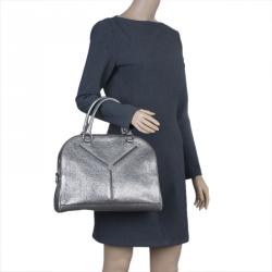 Pre Owned Saint Laurent Paris Metallic Silver Leather Sac 32 Tote
