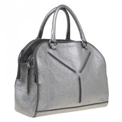 Pre Owned Saint Laurent Paris Metallic Silver Leather Sac 32 Tote