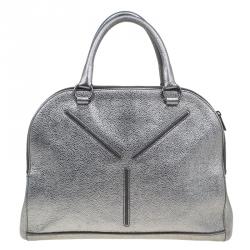Pre Owned Saint Laurent Paris Metallic Silver Leather Sac 32 Tote
