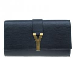 Pre Owned Saint Laurent Paris Black Leather Large CHYC Clutch