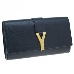 Pre Owned Saint Laurent Paris Black Leather Large CHYC Clutch