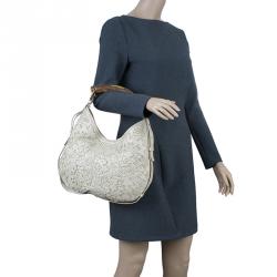Pre Owned Saint Laurent Paris Cream Leather Limited Edition Mombasa Horn Hobo Bag
