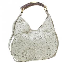 Pre Owned Saint Laurent Paris Cream Leather Limited Edition Mombasa Horn Hobo Bag