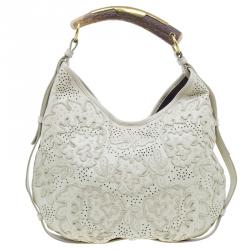Pre Owned Saint Laurent Paris Cream Leather Limited Edition Mombasa Horn Hobo Bag