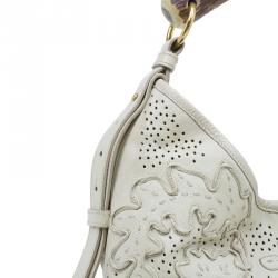 Pre Owned Saint Laurent Paris Cream Leather Limited Edition Mombasa Horn Hobo Bag