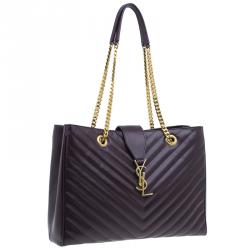 Pre Owned Saint Laurent Paris Burgundy Matelasse Leather Cassandre Shopper Tote