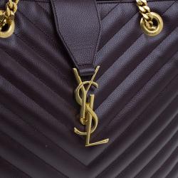 Pre Owned Saint Laurent Paris Burgundy Matelasse Leather Cassandre Shopper Tote