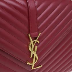 Saint Laurent Paris Red Leather Chevron Flap Shoulder Bag