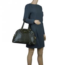 Pre Owned حقيبة يد سان لوران باريس ميوز جلد خضراء زيتوني كبيرة