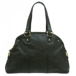 Pre Owned حقيبة يد سان لوران باريس ميوز جلد خضراء زيتوني كبيرة