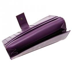 Pre Owned محفظة سان لوران باريس جلد بنفسجي لامع بالشعار المطرز وقلاب