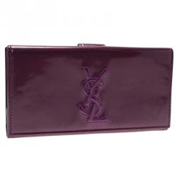 Pre Owned محفظة سان لوران باريس جلد بنفسجي لامع بالشعار المطرز وقلاب