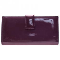 Pre Owned محفظة سان لوران باريس جلد بنفسجي لامع بالشعار المطرز و قلاب