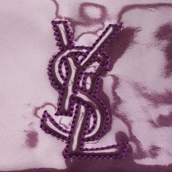 Pre Owned محفظة سان لوران باريس جلد بنفسجي لامع بالشعار المطرز وقلاب