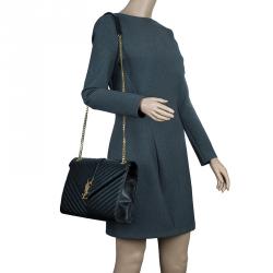 Pre Owned حقيبة سان لوران باريس كاسندريه قلاب جلد أسود واسعة