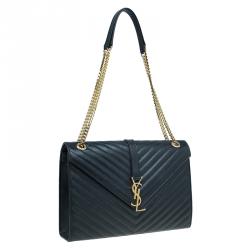 Pre Owned حقيبة سان لوران باريس كاسندريه قلاب جلد أسود واسعة