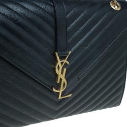 Pre Owned حقيبة سان لوران باريس كاسندريه قلاب جلد أسود واسعة