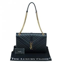 Pre Owned حقيبة سان لوران باريس كاسندريه قلاب جلد أسود واسعة